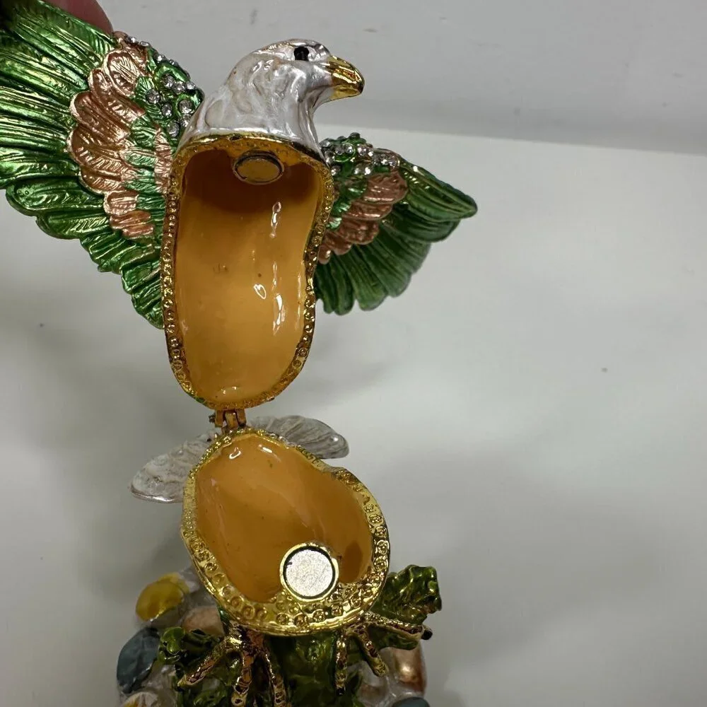 Millwood Pines Austrian Crystal Enamelled American Bauld Eagle Trinket Box